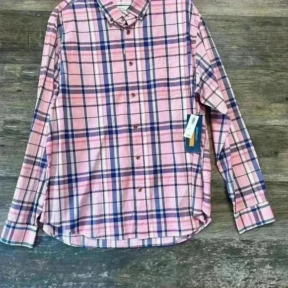 Classic Fit Men’s Button Down Pink Blue Plaid Shirt with Built in Flex XL - Picture 1 of 4